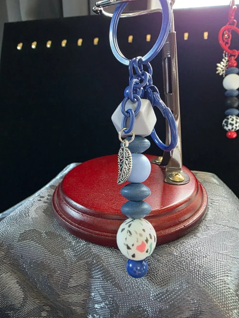 Handcrafted Blue Leaf Charm Keychain New One of a Kind Fashion Accessory Unique - Picture 2 of 3